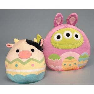 Squishmallow Easter Plush Set Disney Toy Story Alien 12" & 8" Cow In Easter Egg